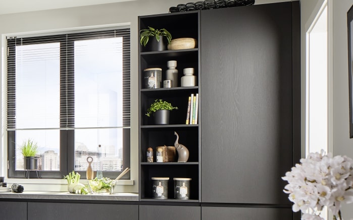 Einbauküche Calgary, Samteiche schwarz Nachbildung/Samteiche greige Nachbildung, inkl. Neff Elektrogeräte-03