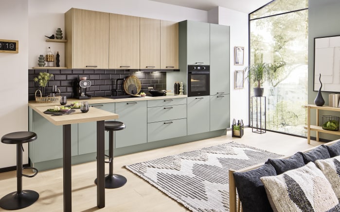 Einbauküche Esilia, eukalyptus/Eiche-Nachbildung, inkl. Bosch Elektrogeräte-01