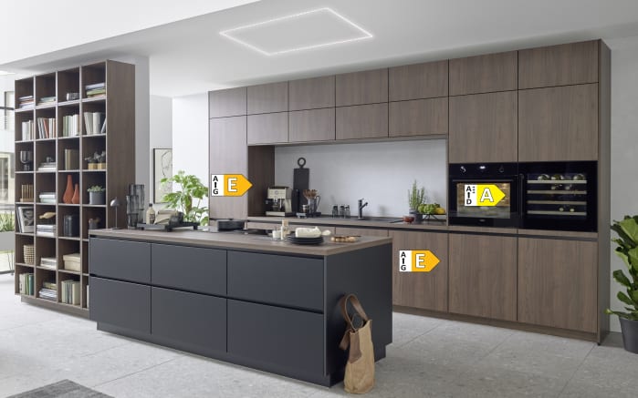 Einbauküche Stadum/Torna, schwarz/Nussbaum Nachbildung, inkl. Bosch Elektrogeräte-04