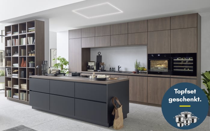 Einbauküche Stadum/Torna, schwarz/Nussbaum Nachbildung, inkl. Siemens Elektrogeräte-01