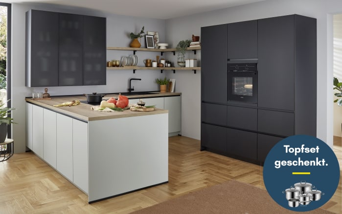 Einbauküche Sunta/Esilia, grafitschwarz matt, inkl. Siemens Elektrogeräte-01