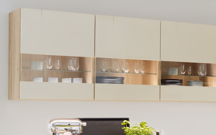 Einbauküche Rosian/Felde, Eiche San Remo Nachbildung/magnolia Hochglanz, inkl. Privileg Elektrogeräte-02