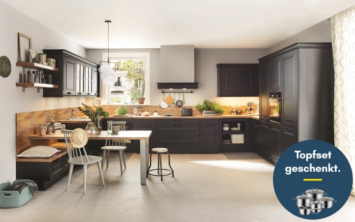 Einbauküche Sylt, Lack schwarz matt, inkl. Miele Elektrogeräte-01