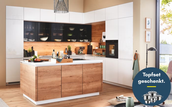 Einbauküche Lenzen/Rosian, alpinweiß/Eiche San Remo Nachbildung, inkl. Siemens Elektrogeräte-01