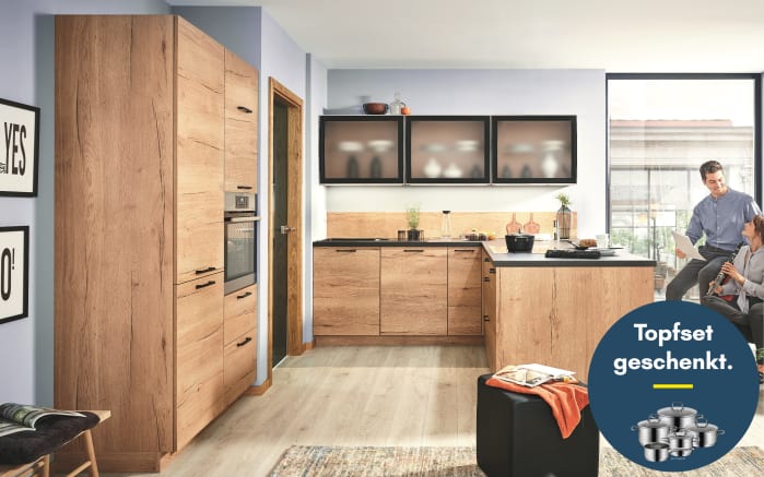 Einbauküche Stadum, Eiche Sierra Nachbildung, inkl. Miele Elektrogeräte-01