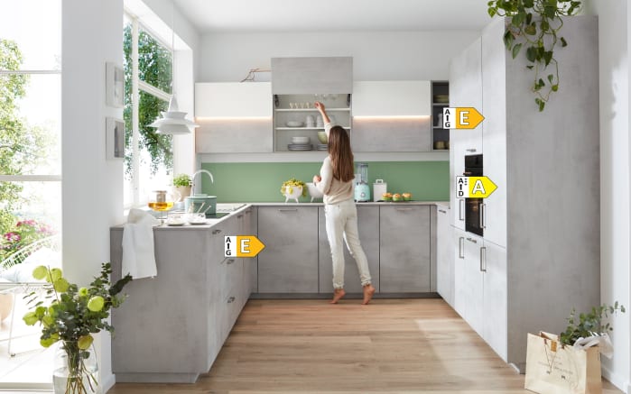 Einbauküche Rosian, Beton grau Nachbildung, inkl. Privileg Elektrogeräte-04