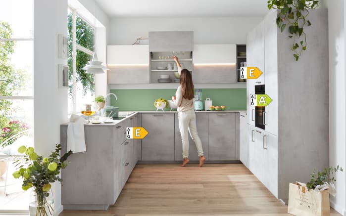 Einbauküche Rosian, Beton grau Nachbildung, inkl. Miele Elektrogeräte-04