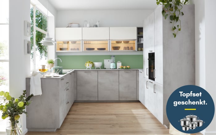 Einbauküche Rosian, Beton grau Nachbildung, inkl. Miele Elektrogeräte-01