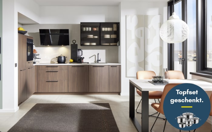 Einbauküche Stadum, Nussbaum Milano Nachbildung, inkl. AEG Elektrogeräte-01