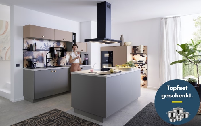Einbauküche Esilia/Sunta, taubengrau, inkl. Siemens Elektrogeräte-01