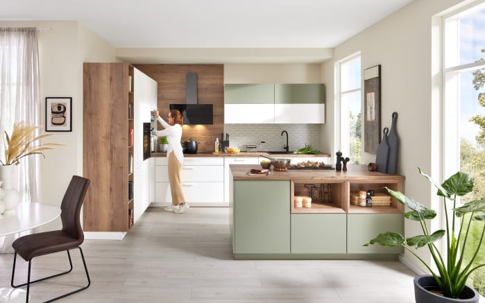 Einbauküche Sunta, weiß/olive, inkl. AEG Elektrogeräte-02