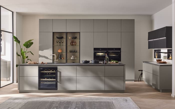 Einbauküche Esilia, taupengrau, inkl. AEG Elektrogeräte-01