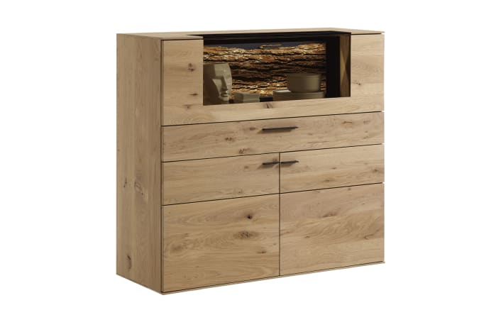 Highboard Runa, Kerneiche Natur massiv gebürstet, Absetzung Rinde-01