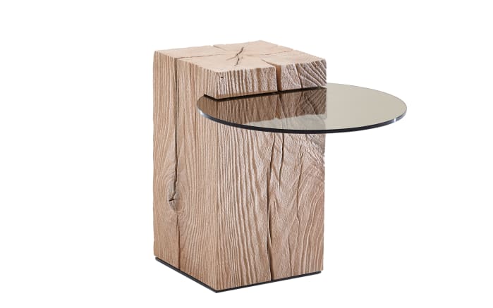 Beistelltisch Naturstücke, massive Riffeiche mit Glasplatte, mittel
