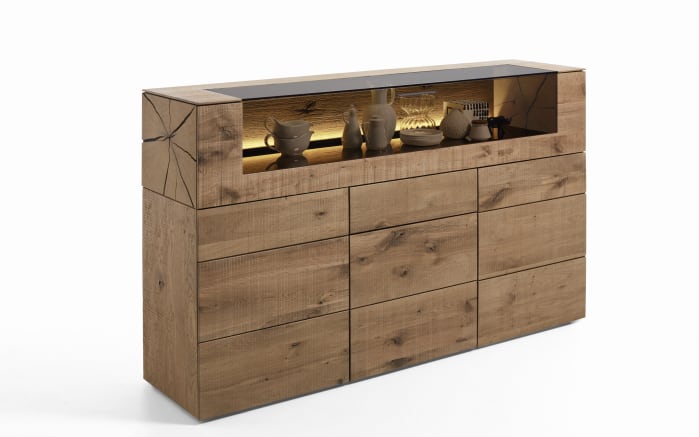 Highboard Vara, Kerneiche Umato massiv sägerau gebürstet-02