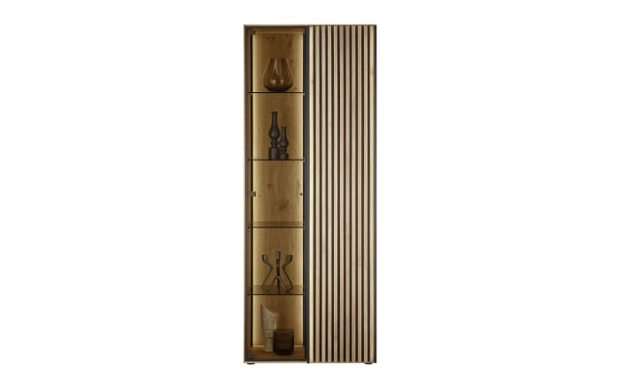Standvitrine Selino, Birke massiv/Kerneiche Natur, links-02