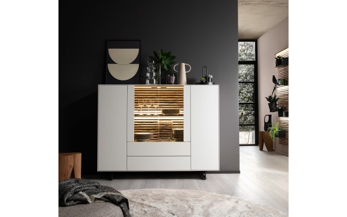 Highboard Yonna, weiß/Birke massiv, inkl. Push-to-Open Funktion -03
