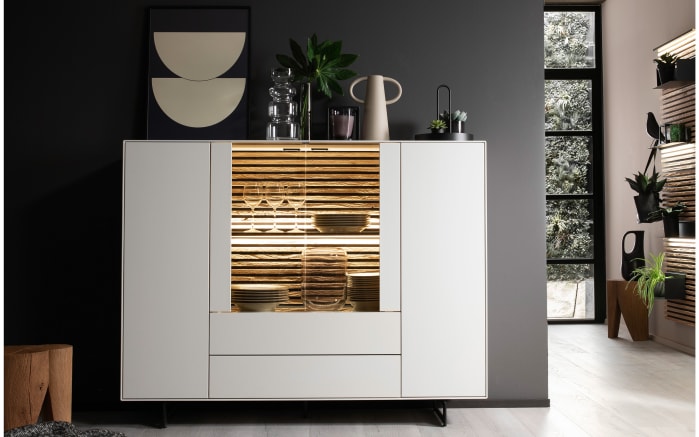 Highboard Yonna, weiß/Birke massiv, inkl. Push-to-Open Funktion -01
