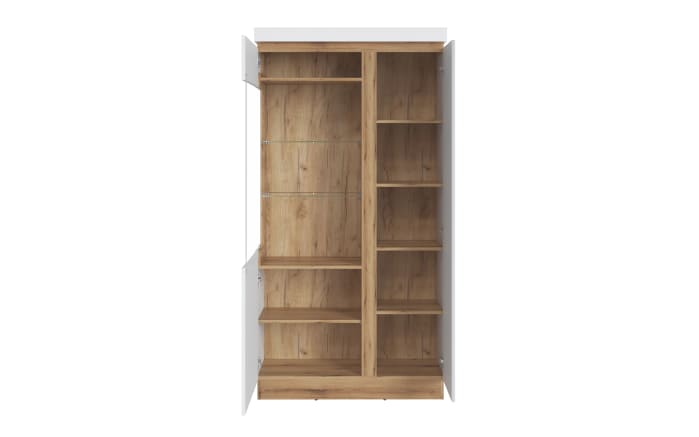 Vitrine Calabria, weiß/Eiche Nachbildung, 103,6 x 200,5 cm, inkl. Push-to-Open Funktion -02