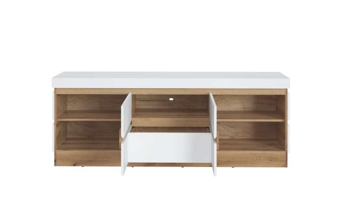 Lowboard Calabria, weiß/Eiche Nachbildung, 180,2 x 68 cm, inkl. Push-to-Open Funktion-02