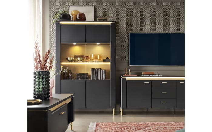 Sideboard Norica, schwarz/gold, inkl. Beleuchtung, Breite 155 cm-03