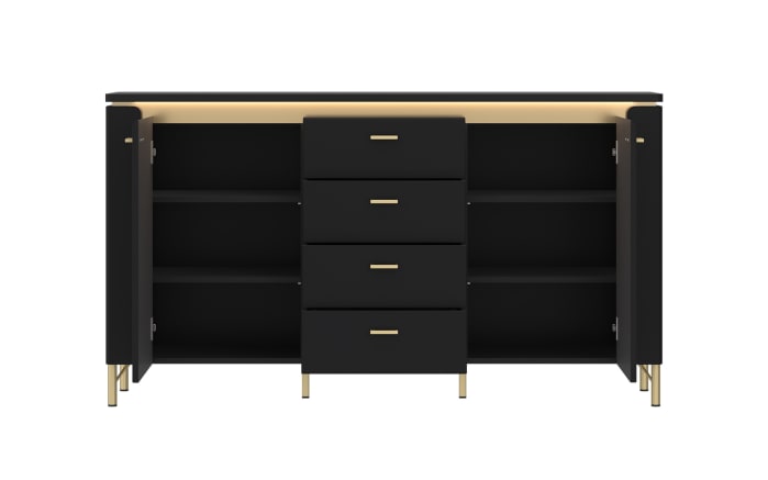 Sideboard Norica, schwarz/gold, inkl. Beleuchtung, Breite 155 cm-02