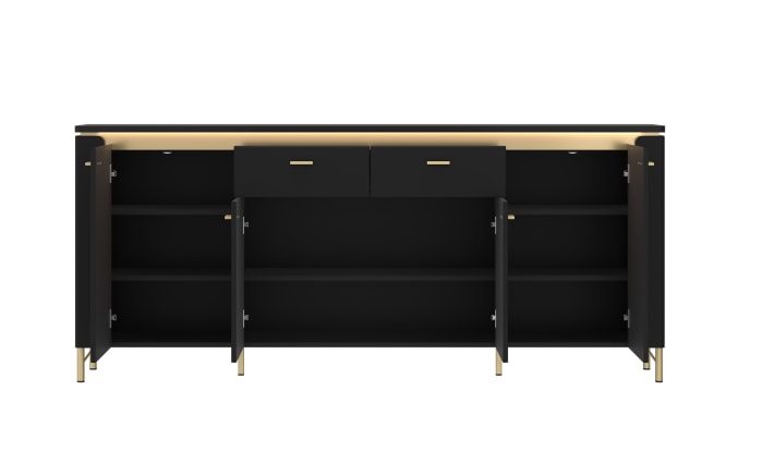 Sideboard Norica, schwarz/gold, inkl. Beleuchtung, Breite 200 cm-02