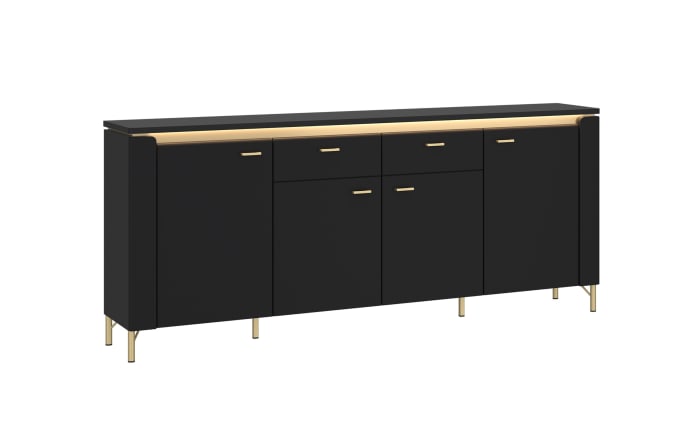 Sideboard Norica, schwarz/gold, inkl. Beleuchtung, Breite 200 cm-01