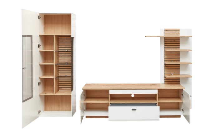 Wohnwand Fresno, weiß/Eiche-Nachbildung, inkl. Softclose Funktion -03