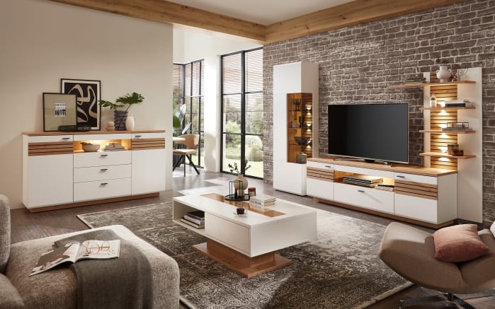 Wohnwand Fresno, weiß/Eiche-Nachbildung, inkl. Softclose Funktion -10