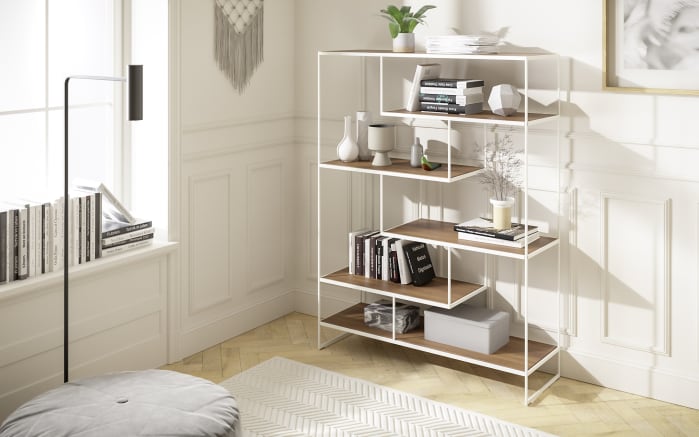 Raumteiler Toscana, Nussbaum furnier, Metallgestell weiß-02