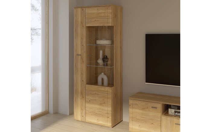 Glas-Vitrine Akinori, Mauvelle Eiche-Nachbildung, 197,6 cm-01