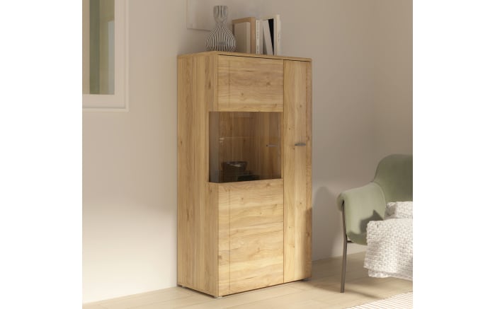 Glas-Vitrine Akinori, Mauvelle Eiche-Nachbildung, 140 cm -01