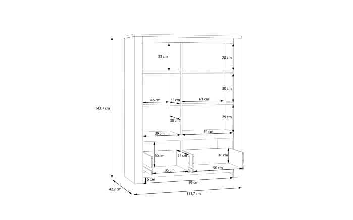 Vitrine San Cayetano, Mauvella Eiche-Nachbildung, 143,7 cm-07