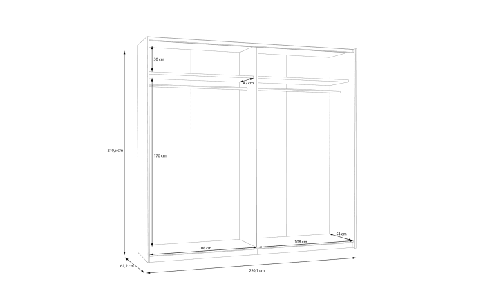 Kleiderschrank Schach & Matt 2, Artisan Eiche-Nachbildung/weiß, 220,1 cm-08