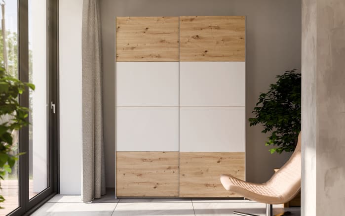 Kleiderschrank Schach & Matt 2, weiß/Artisan Eiche-Nachbildung, 150,1 cm-02