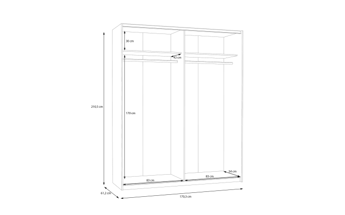 Kleiderschrank Schach & Matt 2, weiß/klar, 170,3 cm-07