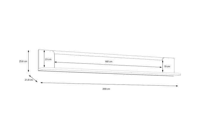 Wandregal Vodol, sandfarbig/schwarz, 200 cm-05