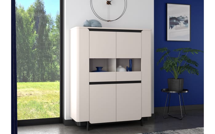 Vitrine Vodol, sandfarbig/schwarz, 130,3 cm-01