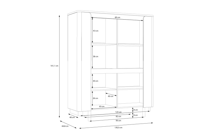 Vitrine Vodol, sandfarbig/schwarz, 130,3 cm-07