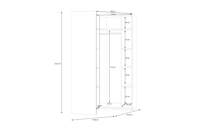 Eckkleiderschrank Econobox2, weiß, 116,8 cm-07