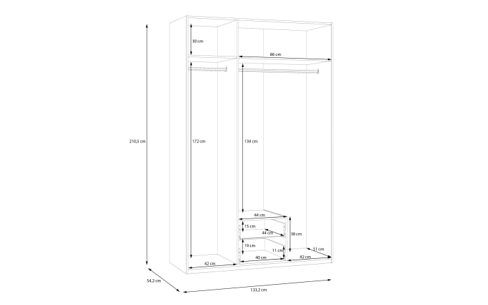 Kleiderschrank Econobox2, weiß, 133,2 cm-07