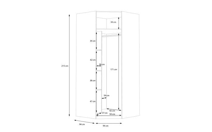 Eckkleiderschrank Smart Room, Eiche-Nachbildung/weiß, -06