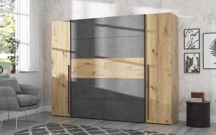 Kleiderschrank Narago, Artisan Eiche-Nachbildung/dunkelgrau, 270,3 x 210,5 cm-02