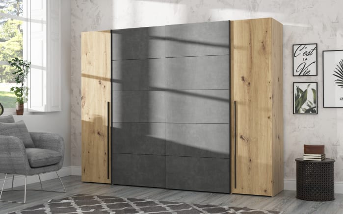 Kleiderschrank Narago, Artisan Eiche-Nachbildung/dunkelgrau, 270,3 x 210,5 cm-01