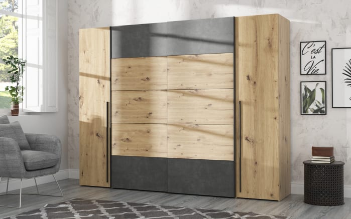 Kleiderschrank Narago, Artisan Eiche-Nachbildung/dunkelgrau, 270,3 x 210,5 cm-03