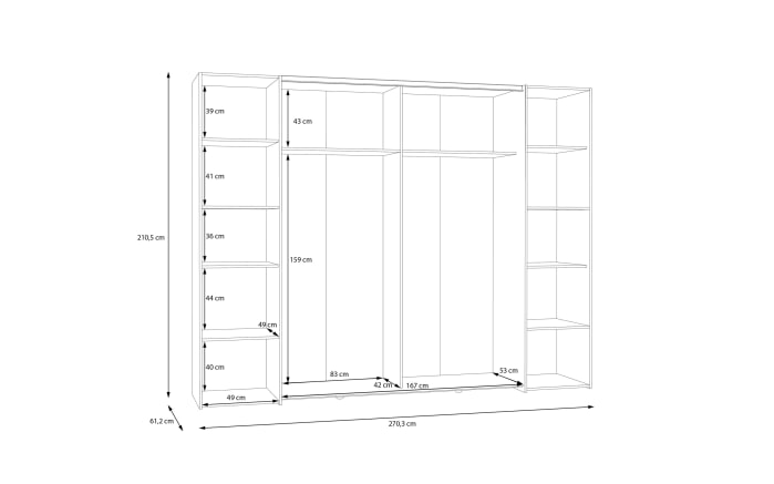 Kleiderschrank Narago, schwarz/weiß, 270,3 x 210,5 cm-11