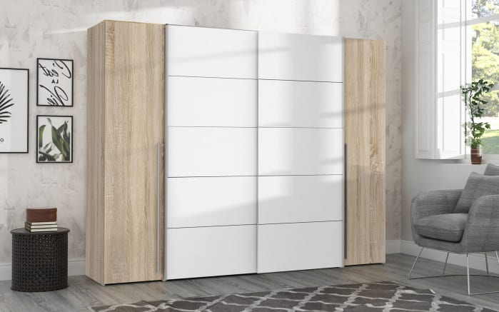 Kleiderschrank Narago, Sonoma Eiche-Nachbildung/weiß, 270,3 x 210,5 cm-02