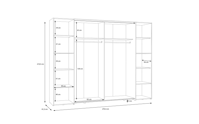 Kleiderschrank Narago, Artisan Eiche-Nachbildung/weiß, 270,3 x 210,5 cm-07