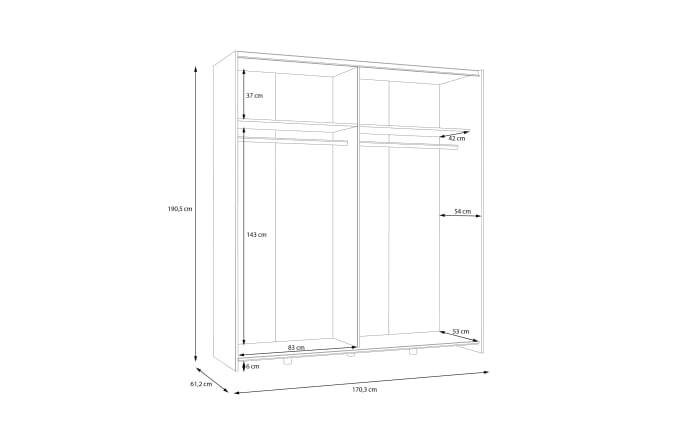 Kleiderschrank Schach&matt, Artisan Eiche-Nachbildung/weiß, 170,3 x 190,5 cm-07